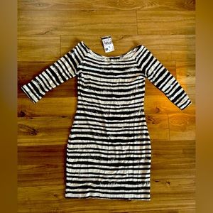 Bodycon black and white stripped mini dress, NWT